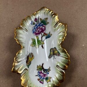 Floral and Butterfly Decorative Dish with Gold Trim